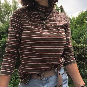 Comfy Women’s Long Sleeve Striped Turtleneck, Medium, 100% Cotton